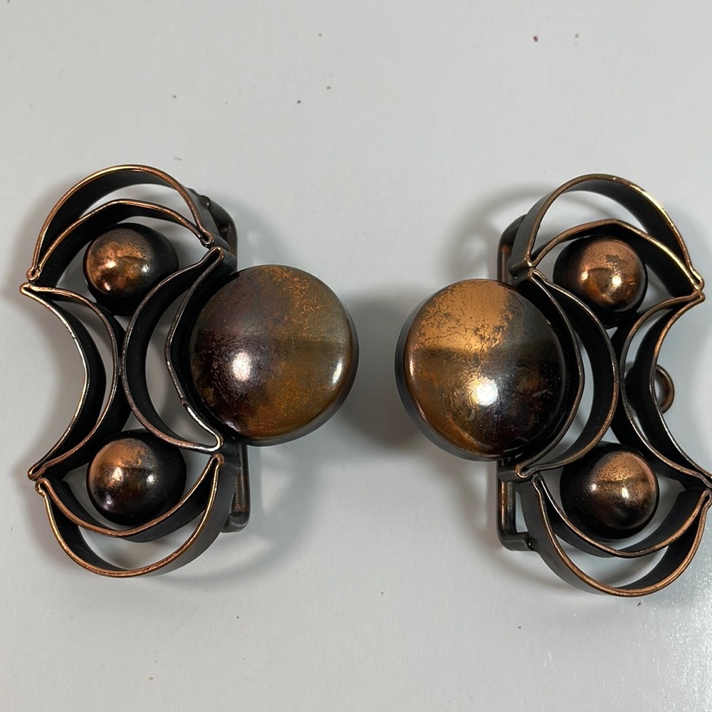 Vintage Mid Century Modern copper metal belt buckle set of 2 pieces